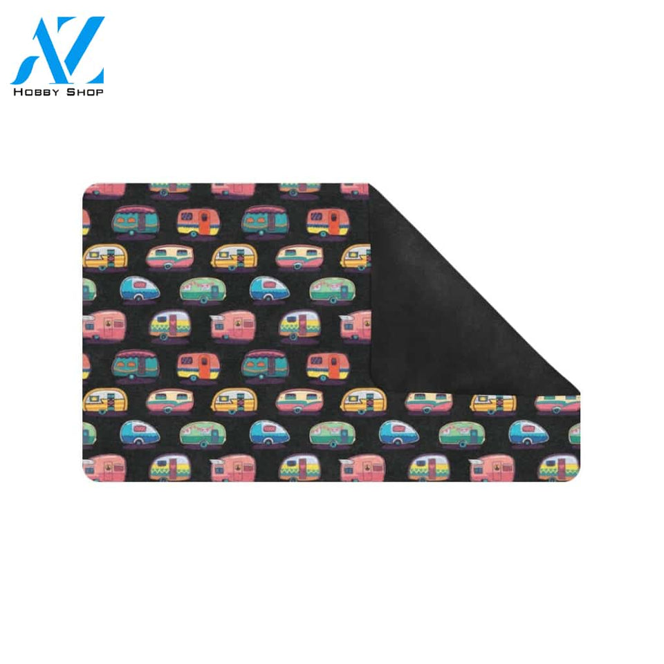 Camper Camping Pattern Rubber Doormat