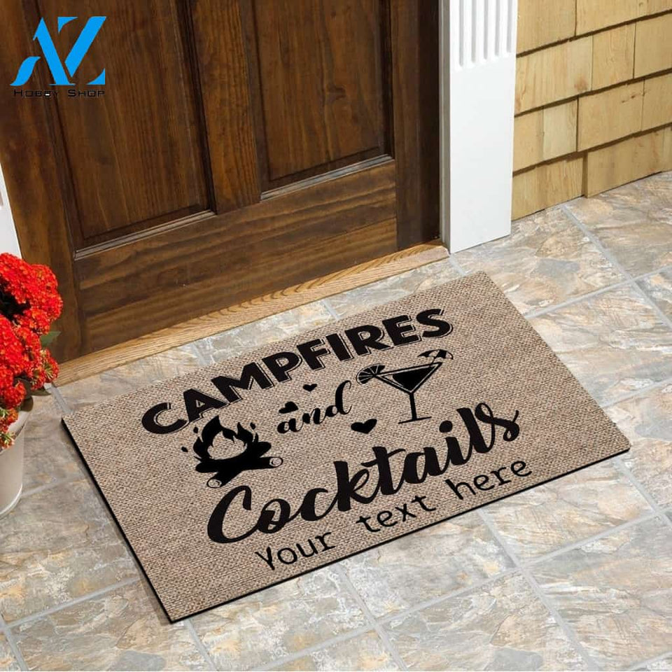 Camping Doormat Personalized, Campfires and Cocktails Custom Text Doormat For RV Chipteeamz - TNN148