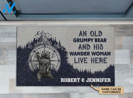 Camping An Old Grumpy Bear And His Wander Woman Live Here Custom Doormat | Welcome Mat | House Warming Gift