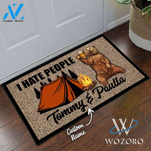 Wozoro Doormat Personalized Camping Bear Drinking Beer I Hate People Size 18 x 30, 24 x 36, 36 x 60 inch