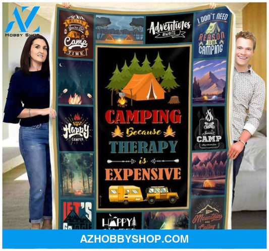 Camping Blanket, Camping Because Therapy Is Expensive Fleece Blanket