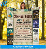 Camping Blanket, Eat Sleep Camp Repeat Camping Rules Fleece Blanket