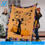 Camping Blanket, Camping Pumpkin Halloween Fleece Blanket