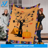 Camping Blanket, Camping Pumpkin Halloween Fleece Blanket