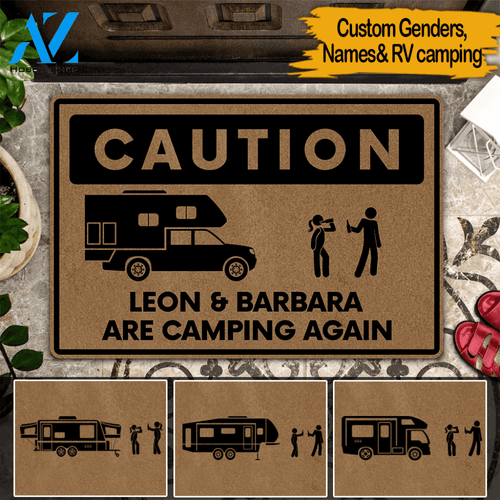 Camping Custom Doormat Caution We Are Camping Again Personalized Gift | WELCOME MAT | HOUSE WARMING GIFT