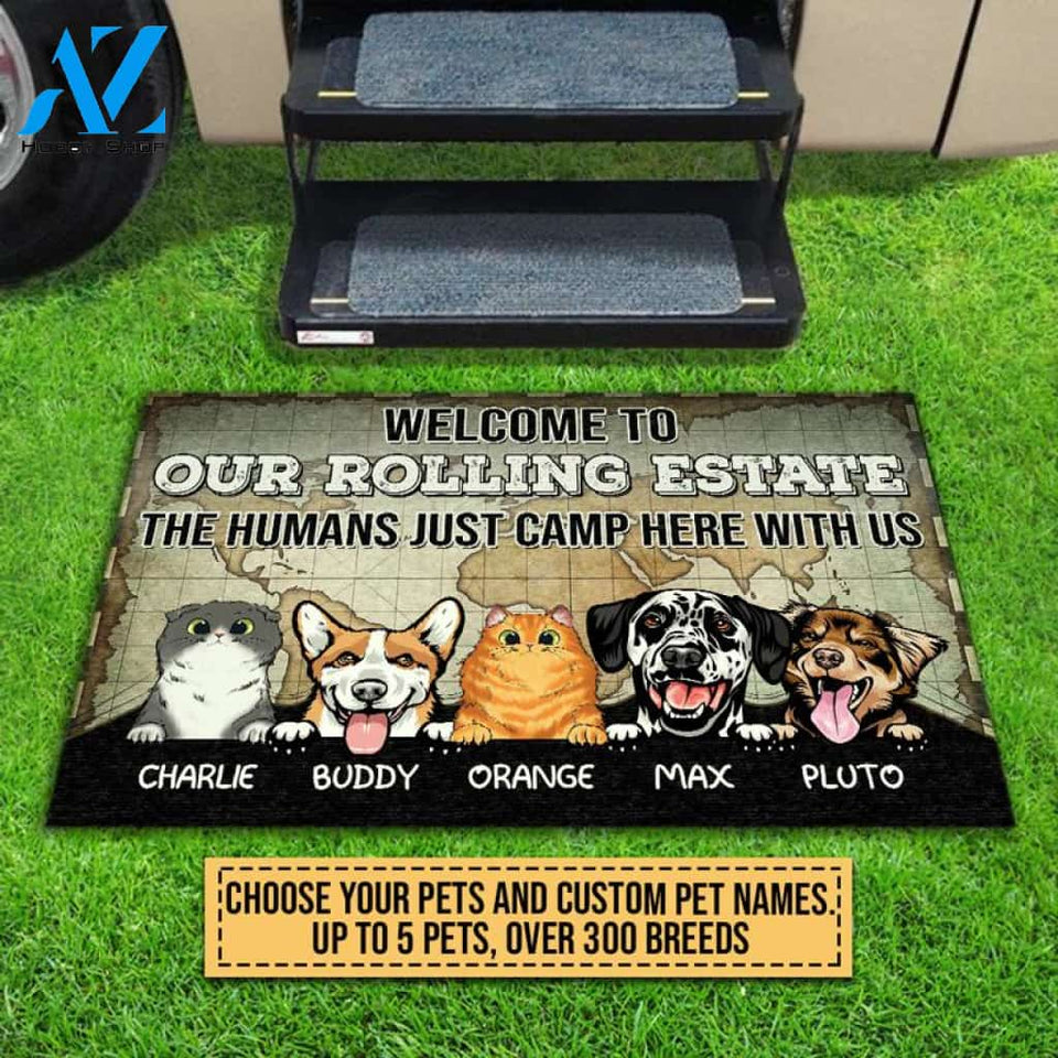 Camping Dog, Cat, Pet, Camper, RVs, Welcome Rolling Estate Custom Doormat