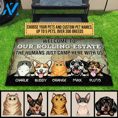 Camping Dog, Cat, Pet, Camper, RVs, Welcome Rolling Estate Custom Doormat
