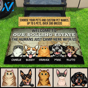 Camping Dog, Cat, Pet, Camper, RVs, Welcome Rolling Estate Custom Doormat