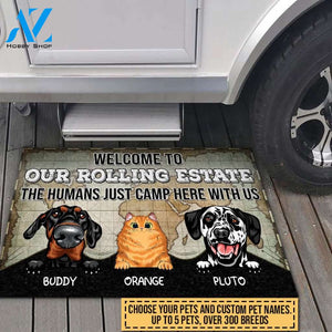 Camping Dog, Cat, Pet, Camper, RVs, Welcome Rolling Estate Custom Doormat