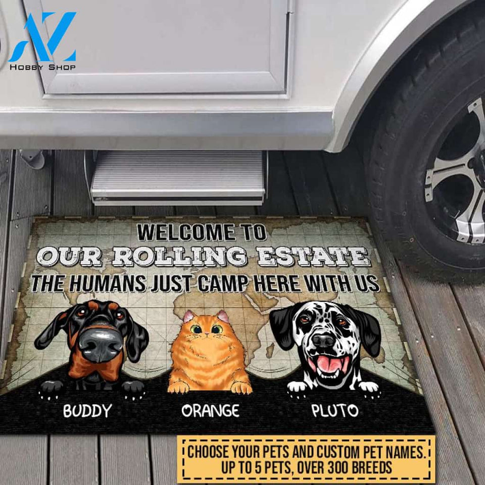 Camping Dog, Cat, Pet, Camper, RVs, Welcome Rolling Estate Custom Doormat
