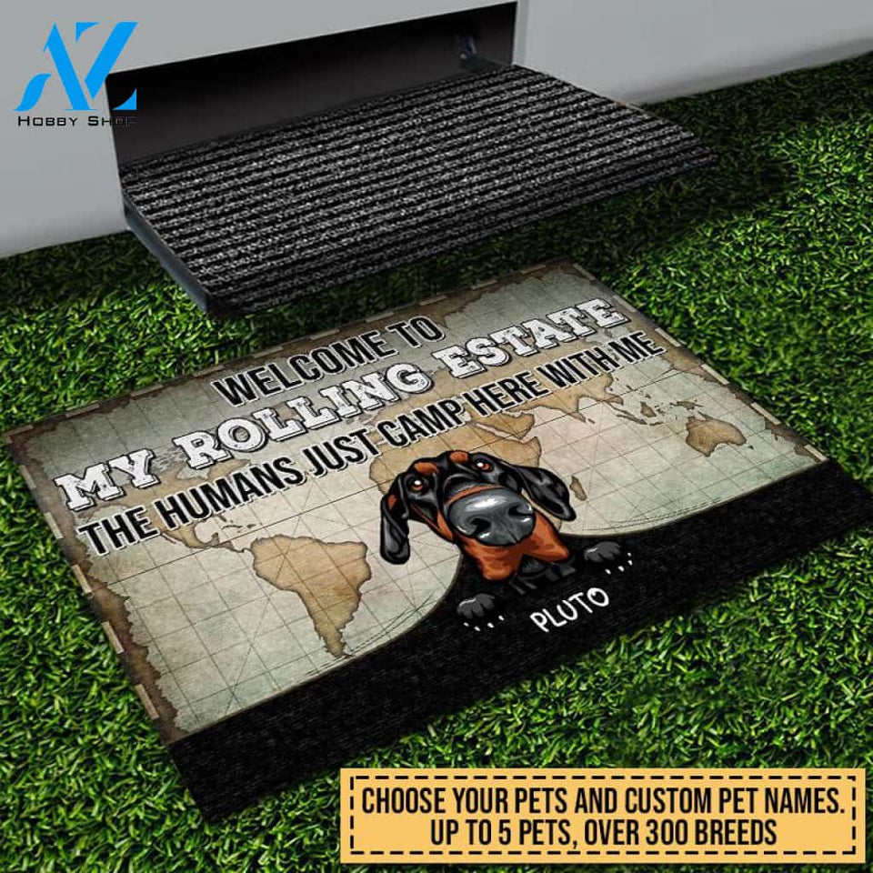Camping Dog, Cat, Pet, Camper, RVs, Welcome Rolling Estate Custom Doormat