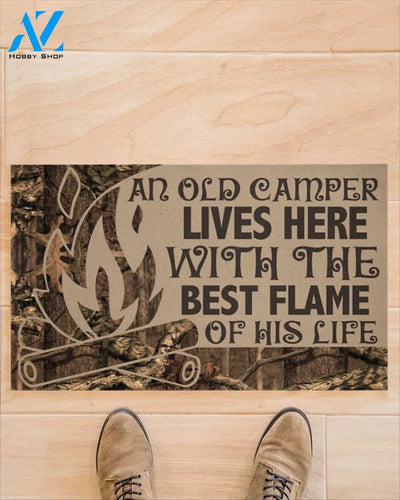 Personalized Name Family House Camping Doormat, An Old Camper Lives Here With The Best Flame Doormat, Gift For Camping Lovers, Gift For Friend Family Birthday Gift Decor Warm House Gift Welcome Mat