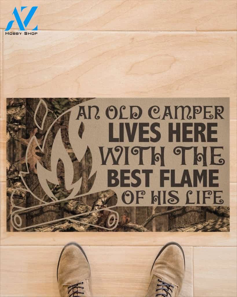 Personalized Name Family House Camping Doormat, An Old Camper Lives Here With The Best Flame Doormat, Gift For Camping Lovers, Gift For Friend Family Birthday Gift Decor Warm House Gift Welcome Mat