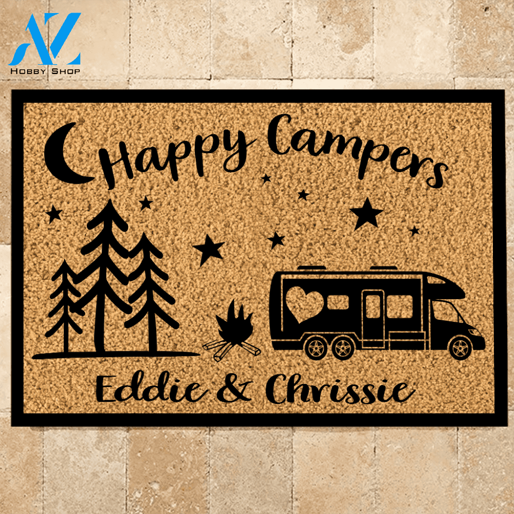 Camping Doormat Customized RV And Name Happy Campers Custom Doormat | WELCOME MAT | HOUSE WARMING GIFT