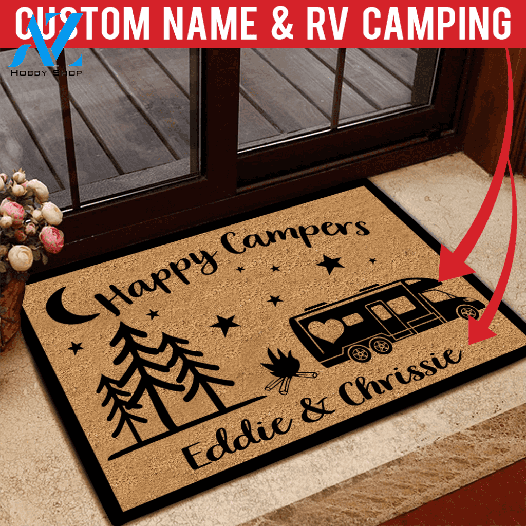 Camping Doormat Customized RV And Name Happy Campers Custom Doormat | WELCOME MAT | HOUSE WARMING GIFT