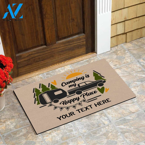 Camping Doormat For RV Personalized, Camping Is My Happy Place Custom Text Doormat
