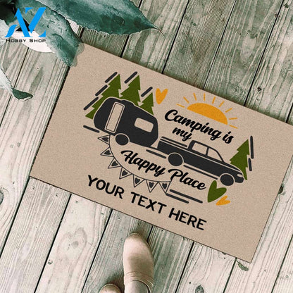 Camping Doormat For RV Personalized, Camping Is My Happy Place Custom Text Doormat 