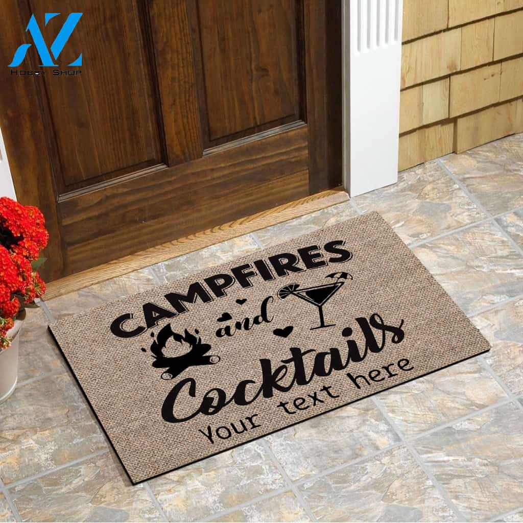 Camping Doormat Personalized, Campfires and Cocktails Custom Text Doormat For RV