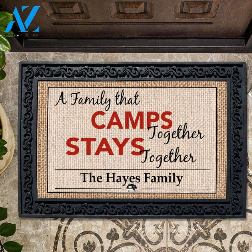 Camping Family Burlap Personalized Doormat - 18" x 30"