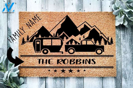 Camping Gift, Camping Welcome Mat, Custom Door Mat, Personalized Doormat, Camper Decor, Camper Doormat, Happy Camper, Cute, Family Mat