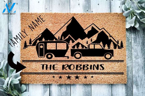 Camping Gift, Camping Welcome Mat, Custom Door Mat, Personalized Doormat, Camper Decor, Camper Doormat, Happy Camper, Cute, Family Mat