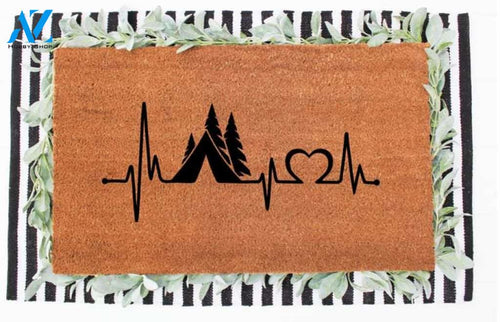 Personalized Name Family House Camping Heartbeat Tent Camping Doormat Welcome Mat House Warming Gift Home Decor Funny Doormat Gift Idea