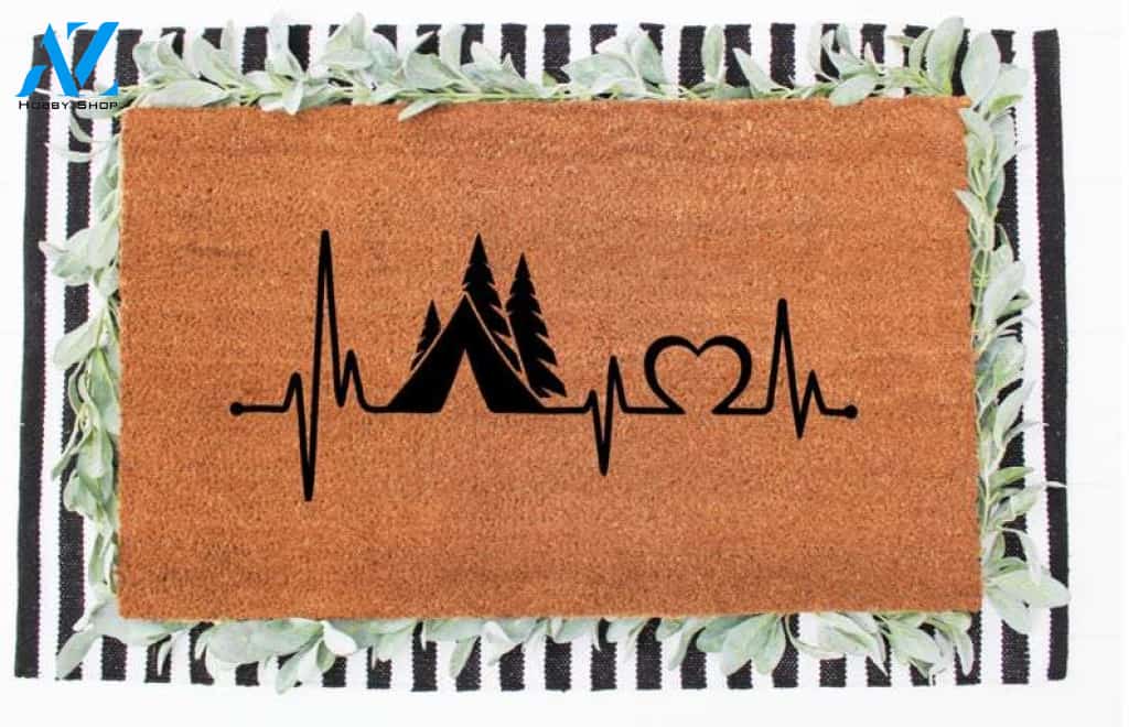 Personalized Name Family House Camping Heartbeat Tent Camping Doormat Welcome Mat House Warming Gift Home Decor Funny Doormat Gift Idea
