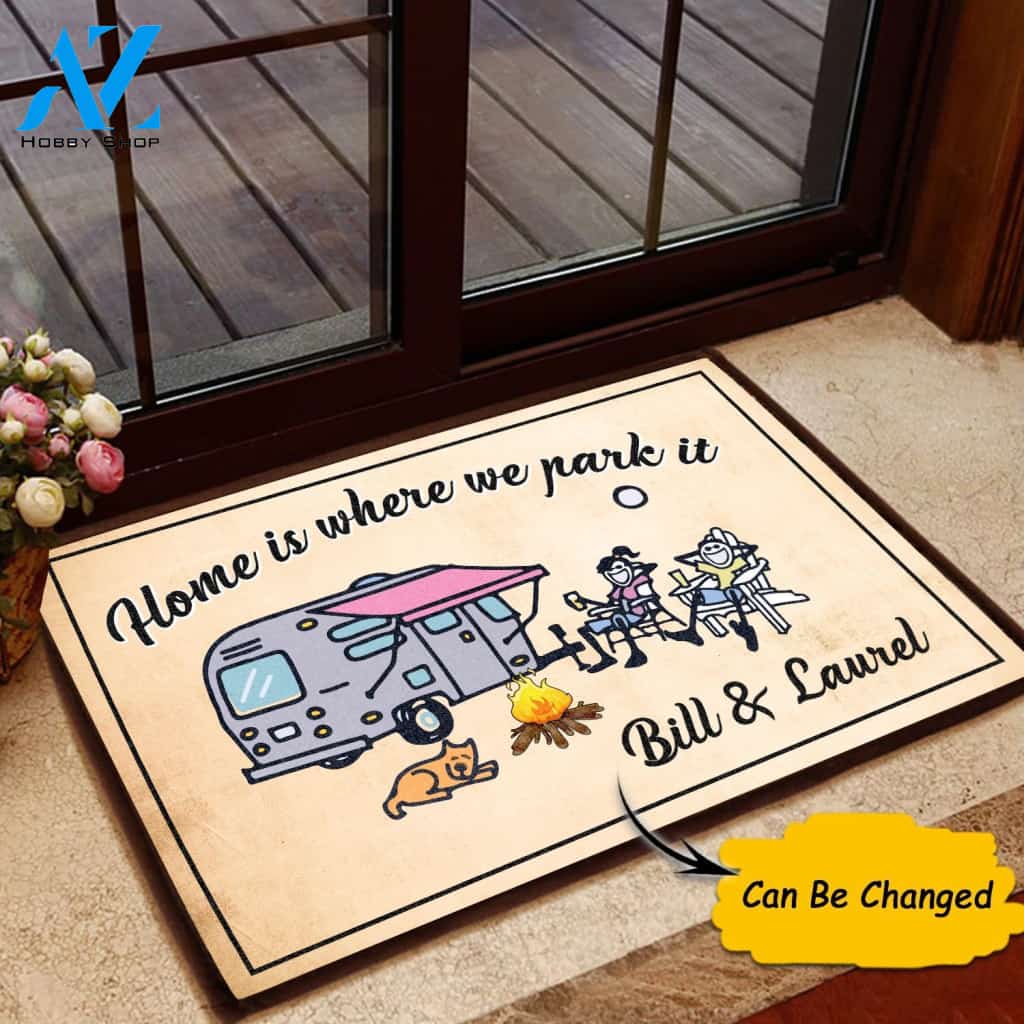 Camping Home Is Where We Park It Custom - Door Mat | Welcome Mat | House Warming Gift