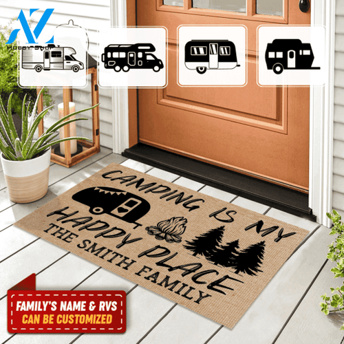 Camping Is My Happy Place, RVS Camping, Personalized Doormat
