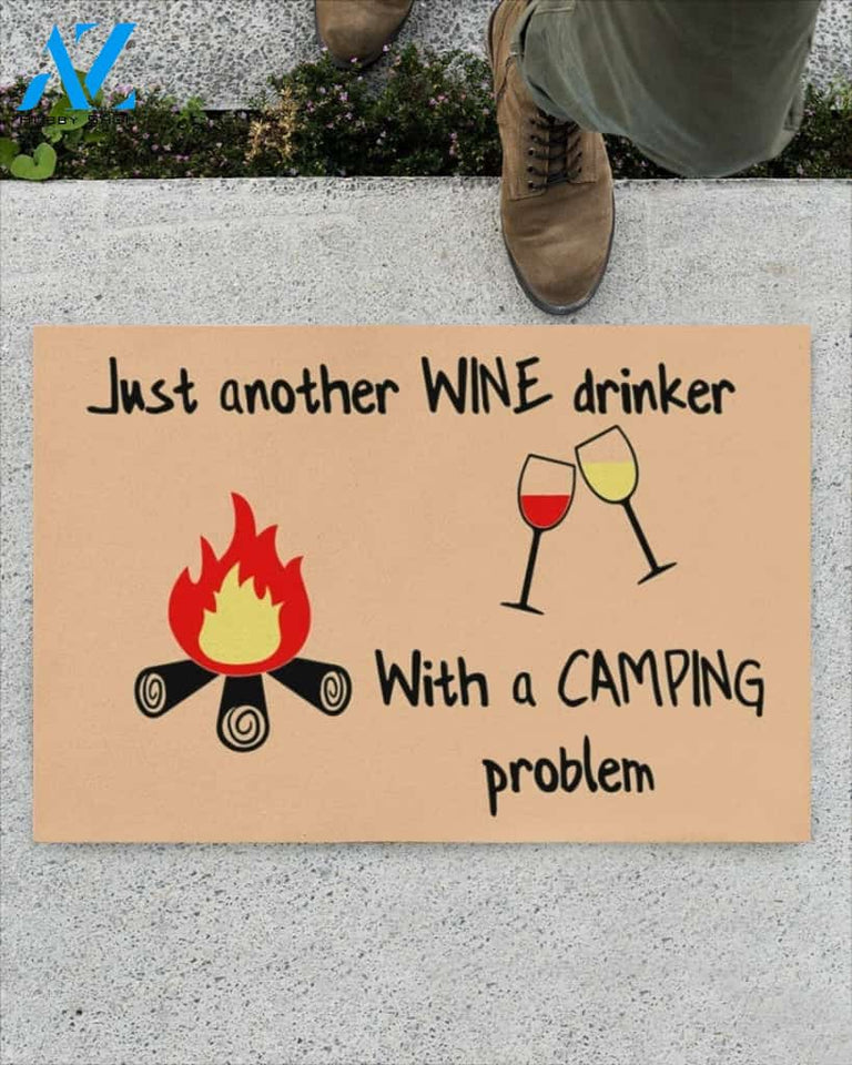 Personalized Name Family House Camping Lover Camping And Wine Gift Just Another Wine Drinker Doormat, Gift For Camping Lovers, Gift For Friend Family Decor Warm House Gift Welcome Mat