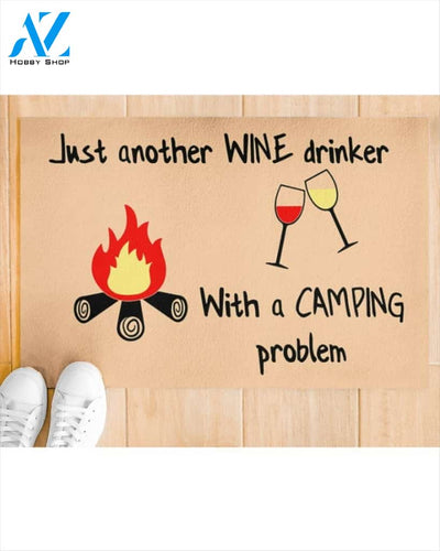 Personalized Name Family House Camping Lover Camping And Wine Gift Just Another Wine Drinker Doormat, Gift For Camping Lovers, Gift For Friend Family Decor Warm House Gift Welcome Mat