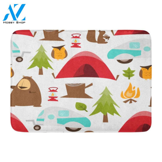 Camping Squirrel Adventure Bear Indoor and Outdoor Doormat Welcome Mat House Warming Gift Home Decor Funny Doormat Gift Idea