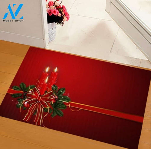 Candles With Bow Ribbon Merry Christmas Decorative Doormat Welcome Mat Housewarming Home Decor Funny Doormat Gift Idea