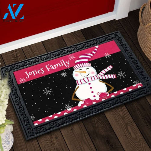 Candy Cane Snowman Personalized Doormat - 18" x 30"
