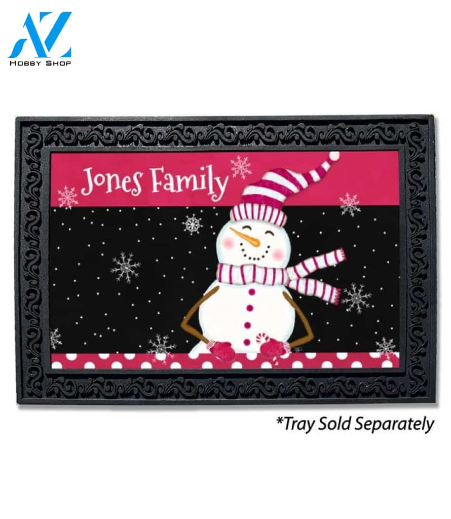 Candy Cane Snowman Personalized Doormat - 18" x 30"