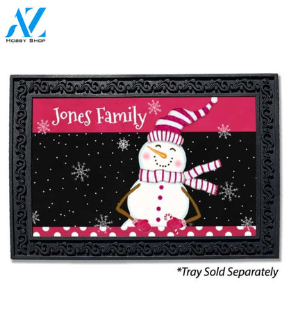 Candy Cane Snowman Personalized Doormat - 18" x 30"