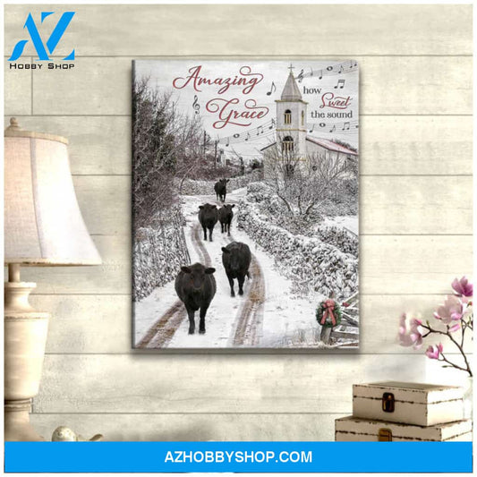 Canvas Prints Christian Art Wall Decor Amazing Grace Farm Church and Angus Cows Ohcanvas
