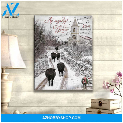 Canvas Prints Christian Art Wall Decor Amazing Grace Farm Church and Angus Cows Ohcanvas