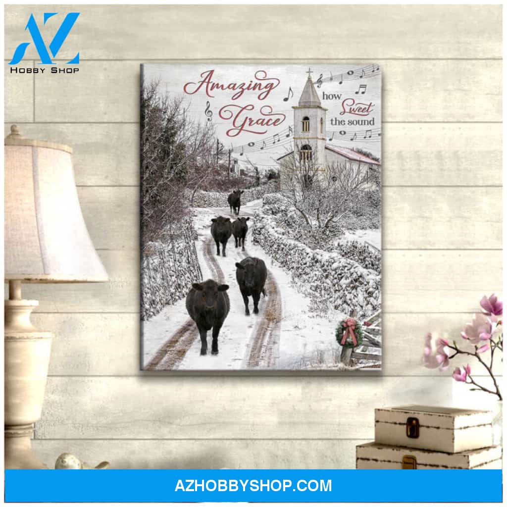 Canvas Prints Christian Art Wall Decor Amazing Grace Farm Church and Angus Cows Ohcanvas