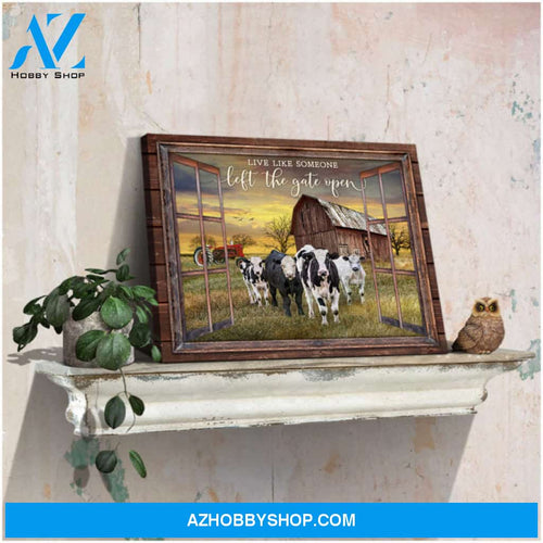 Canvas Prints Cow Art Window Beautiful Sunset Scene Live Like Someone Left The Gate Open Farmhouse Wall Decor Ohcanvas