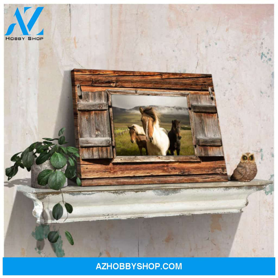 Canvas Wall Decor Barn Wood Window Three Horses Ohcanvas
