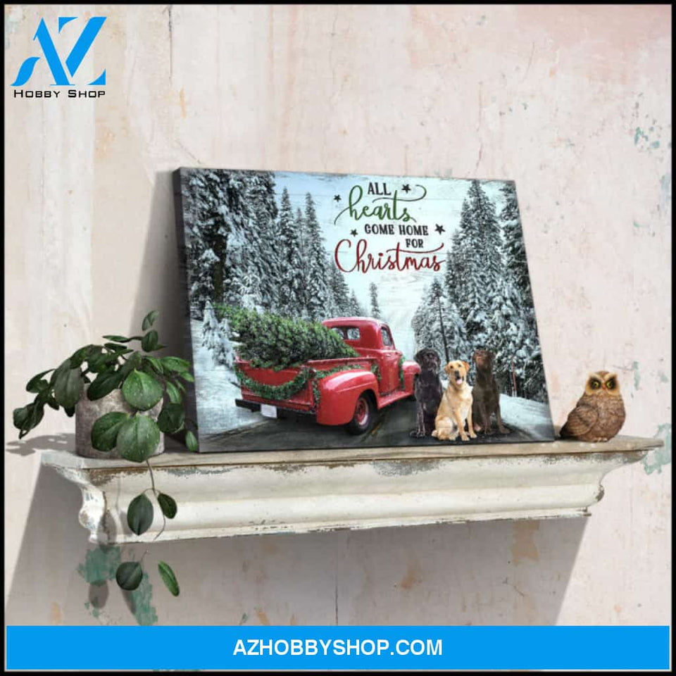 Canvas Wall Decor Christmas Gifts Red Truck and Labrador Retriever All Hearts Come Home for Christmas Ohcanvas
