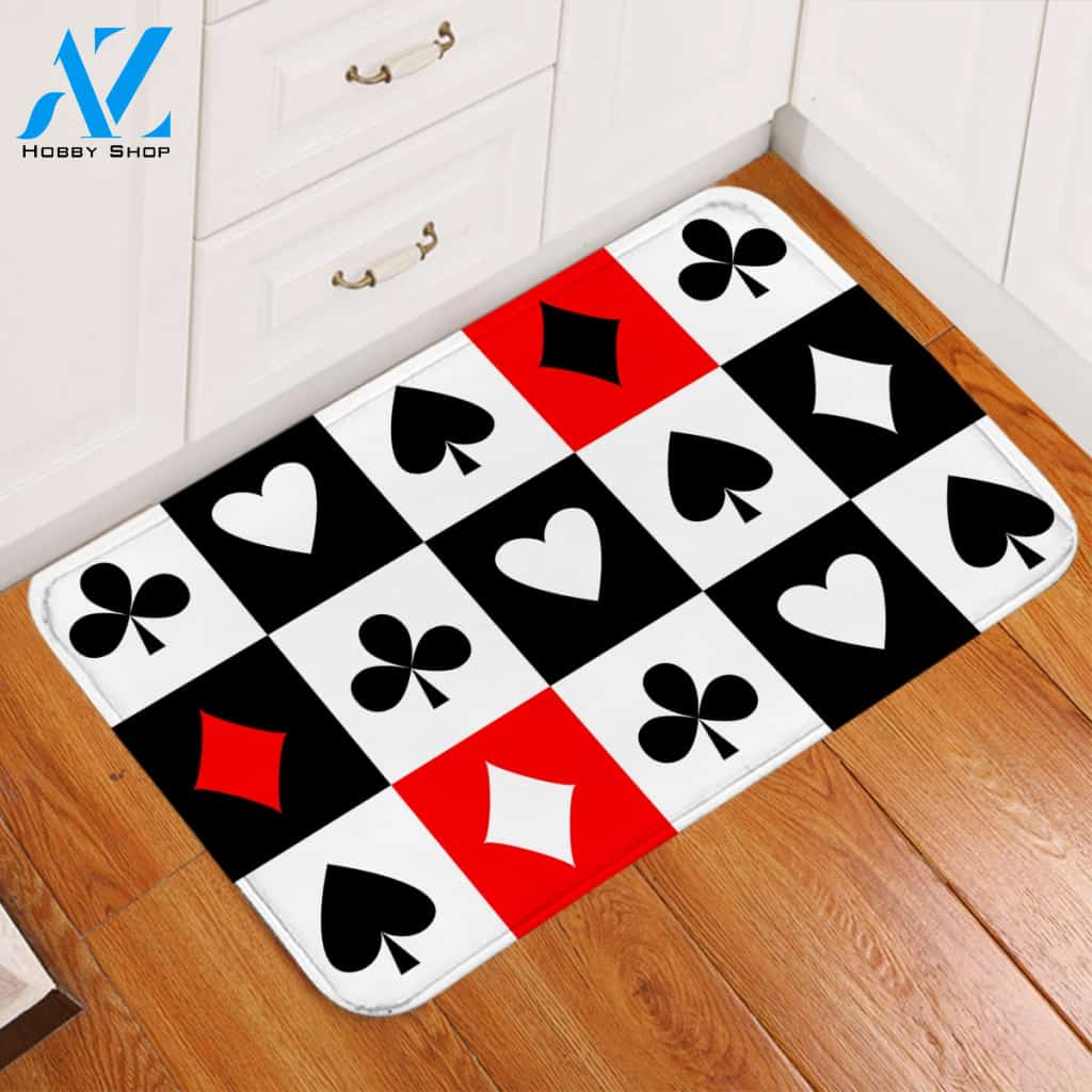 Card Suits Checked Door Mat