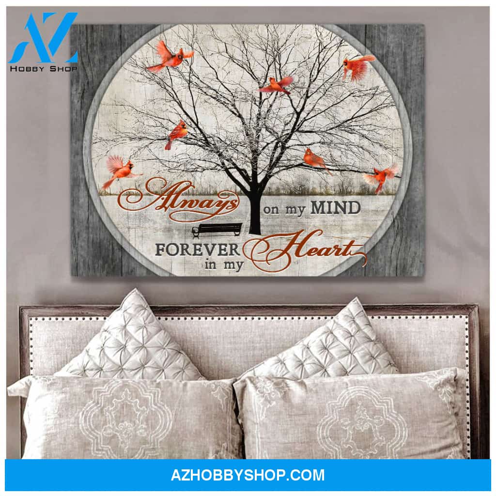 Cardinal Always on my mind Forever in my heart Canvas Wall Art Decor