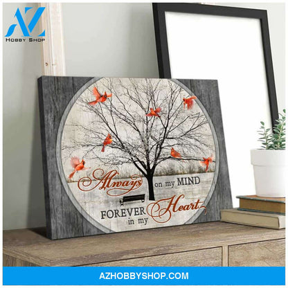 Cardinal Always on my mind Forever in my heart Canvas Wall Art Decor