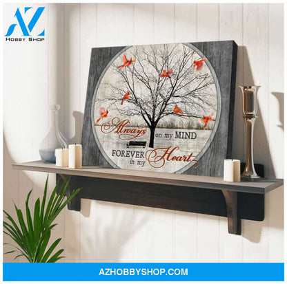 Cardinal Always on my mind Forever in my heart Canvas Wall Art Decor