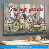 Cardinal and birdhouses - God says you are Jesus Landscape Canvas Prints, Wall Art