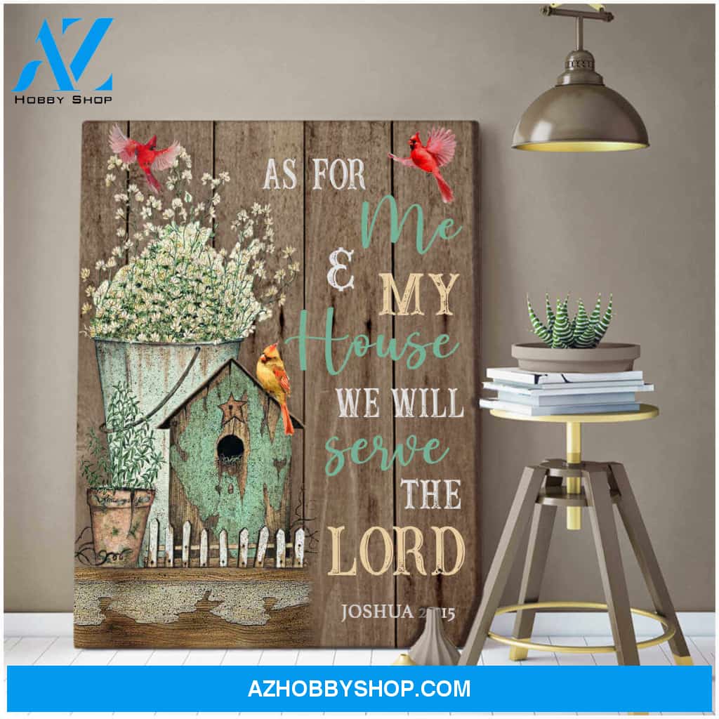 Cardinal and Farmhouse Canvas As for me and my house We will serve the Lord Wall Art Decor