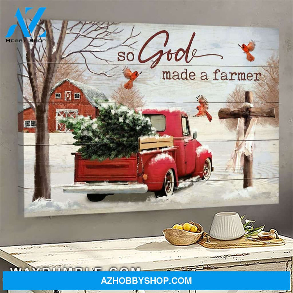 Cardinal and red truck - So God made a farmer Jesus Landscape Canvas Prints, Wall Art
