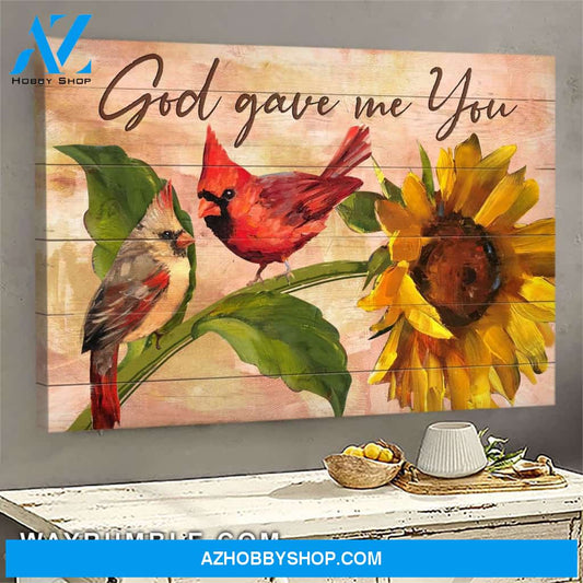 Cardinal and sunflower - God gave me you Jesus Landscape Canvas Prints, Wall Art